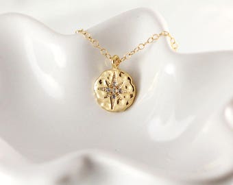 Gold or silver compass necklace - Go confidently in direction of your dreams - Compass star - Inspirational gift - Gift for grad - For her