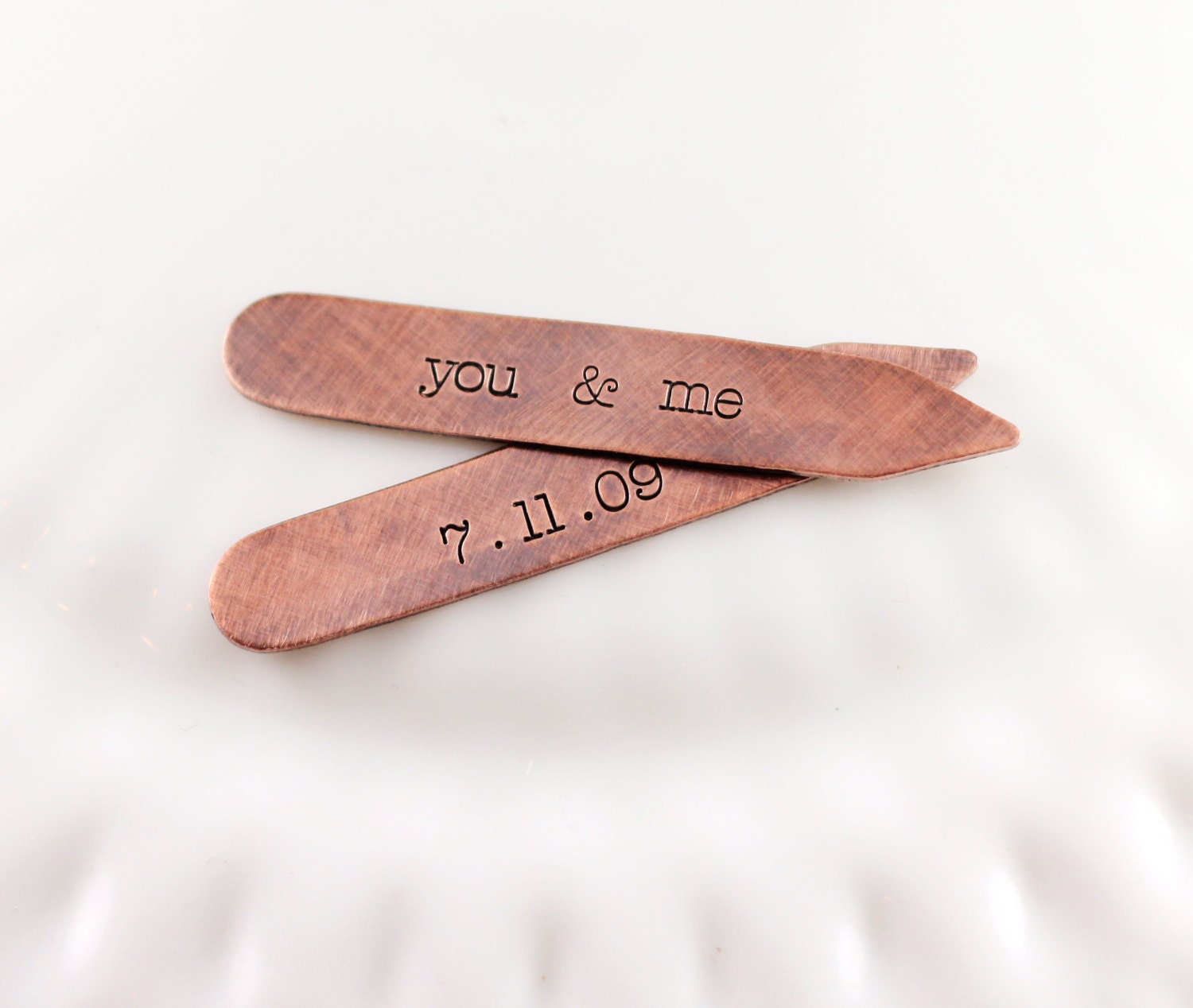 Hand Stamped Copper Collar Stays: Personalized Groom Gift Set