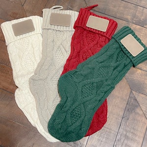 Personalized Christmas stockings Knit stocking Christmas holiday decor Holiday decorating Leather patch Name stockings Custom image 4