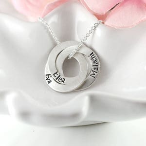 Sterling silver interlocking ring necklace - Multiple loop necklace - Personalized jewelry - Hand stamped - Name necklace - Gift for mom