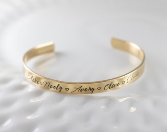 Personalized skinny cuff bracelet - Name bracelet - Mom jewelry - Hand stamped cuff - Gold cuff - Gift for her - Stacking cuff