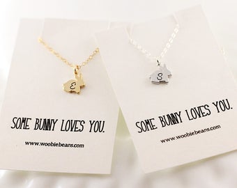 Personalized Rabbit Necklace – Hand Stamped Initial, Easter Gift