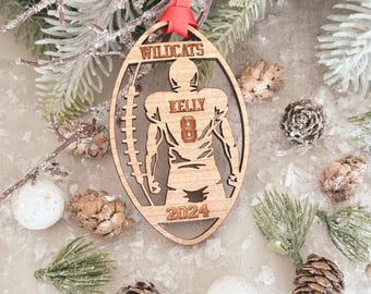 Personalized Football Ornament – Engraved Wood Team Gift