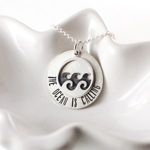 Ocean is calling necklace - Wanderlust - Sterling silver beach necklace - Trendy jewelry - Hand stamped jewelry - Gift for her - Beach girl