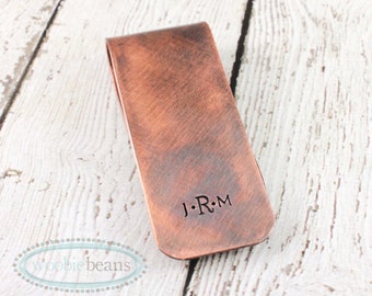 Custom copper money clip - Monogrammed money clip - Personalized rustic money clip - Gift for him - Copper gift - Masculine gift