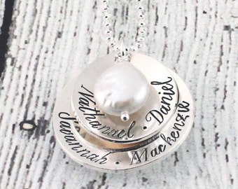 Personalized mom jewelry - Mommy necklace - Custom hand stamped - Sterling silver name necklace - Gift for mom - Grandmother necklace