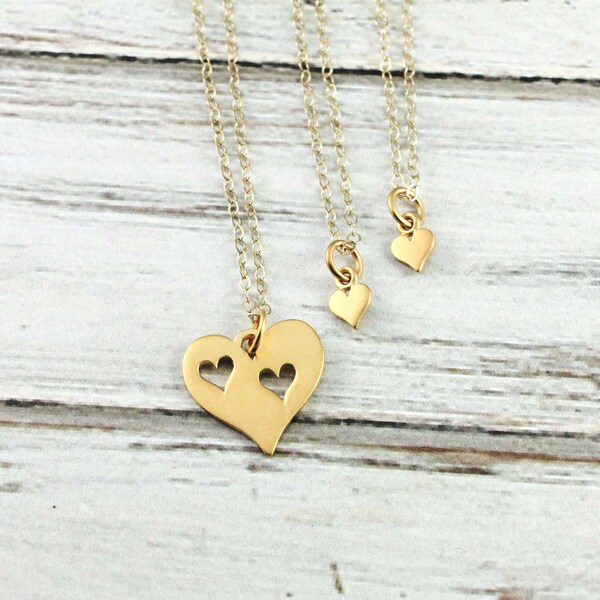 Heart in my heart - Mother and 2 daughter necklace set - Gold necklace set- Mom and Daughter Jewelry- Gift for mom- Mother's Day- Gold heart