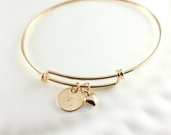 Personalized jewelry - Custom bangle bracelet - Gold bangle bracelet - Mothers bracelet - Initial bracelet - Gift for mom - Charm bracelet