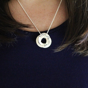 Sterling silver ring necklace - Interlocking ring necklace - Personalized jewelry - Hand stamped - Name necklace - Gift for mom - Multi loop