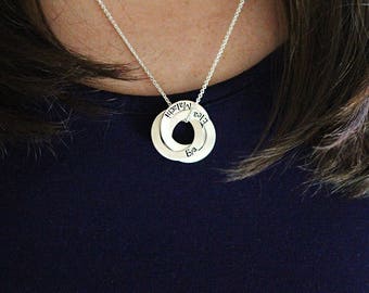 Sterling silver ring necklace - Interlocking ring necklace - Personalized jewelry - Hand stamped - Name necklace - Gift for mom - Multi loop