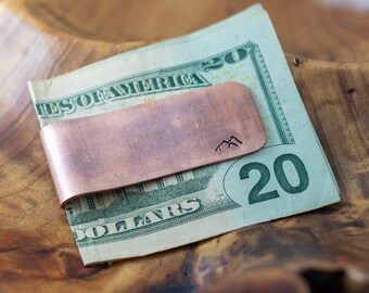 Personalized Copper Money Clip – Rustic Mountain Design, Hand Stamped