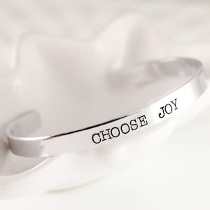 Hand Stamped Aluminum Cuff Bracelet – Personalized Inspirational Jewelry