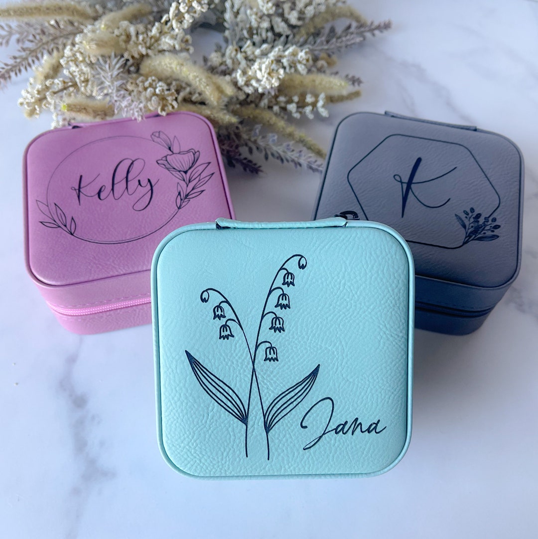 Personalized Leather Travel Jewelry Box With Organization Birth Month