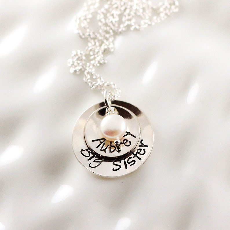 Little girl necklace Custom hand stamped Name necklace Big sister gift Personalized jewelry Sterling silver Big sister necklace