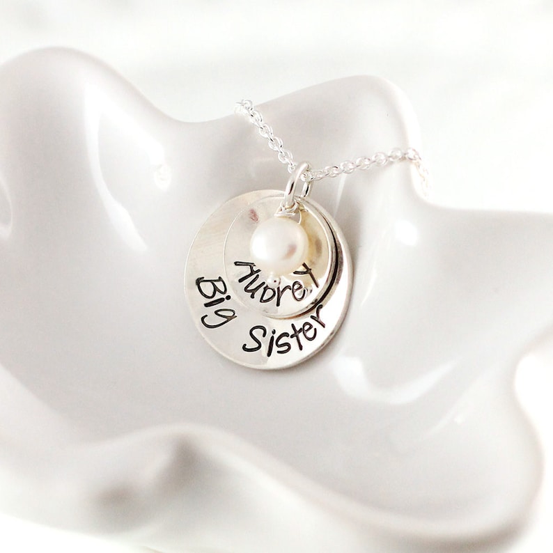Little girl necklace Custom hand stamped Name necklace Big sister gift Personalized jewelry Sterling silver Big sister necklace