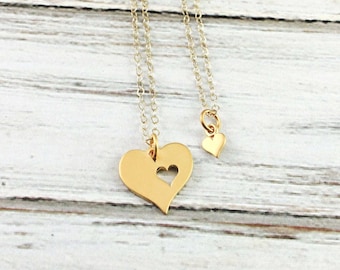 Piece of my heart - Mother and daughter necklace set - Gold necklace set - Mom and Daughter Jewelry - Gift for mom- Mother's Day- Gold heart