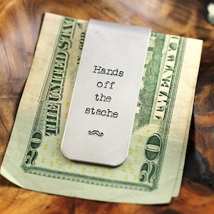 Custom money clip - Personalized money clip - Gift for Dad - Father of bride gift - Hands off the stache - Mustache - Gift for him