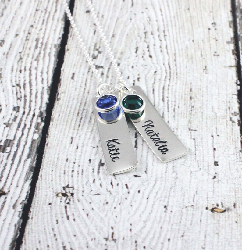 Mommy necklace Hand stamped jewelry Personalized jewelry Mothers necklace Name and birthstone necklace Gift mom Sterling silver