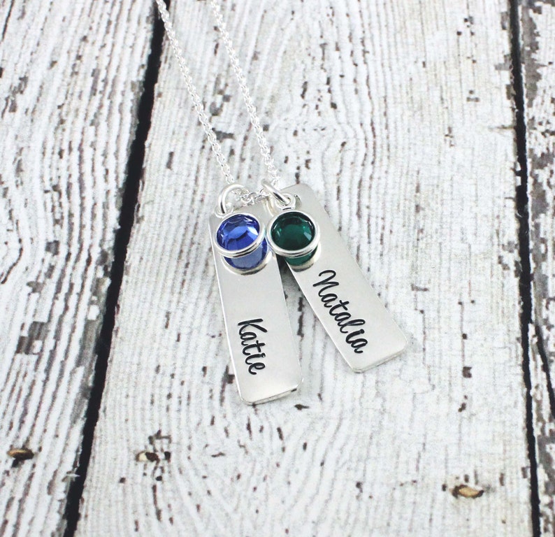 Mommy necklace Hand stamped jewelry Personalized jewelry Mothers necklace Name and birthstone necklace Gift mom Sterling silver