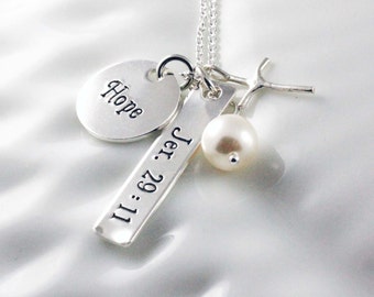 Jeremiah 29:11, Custom hand stamped sterling silver necklace, Hope