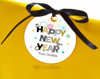 Happy New Year Tag - Text - Personalized DIY Printable Digital File