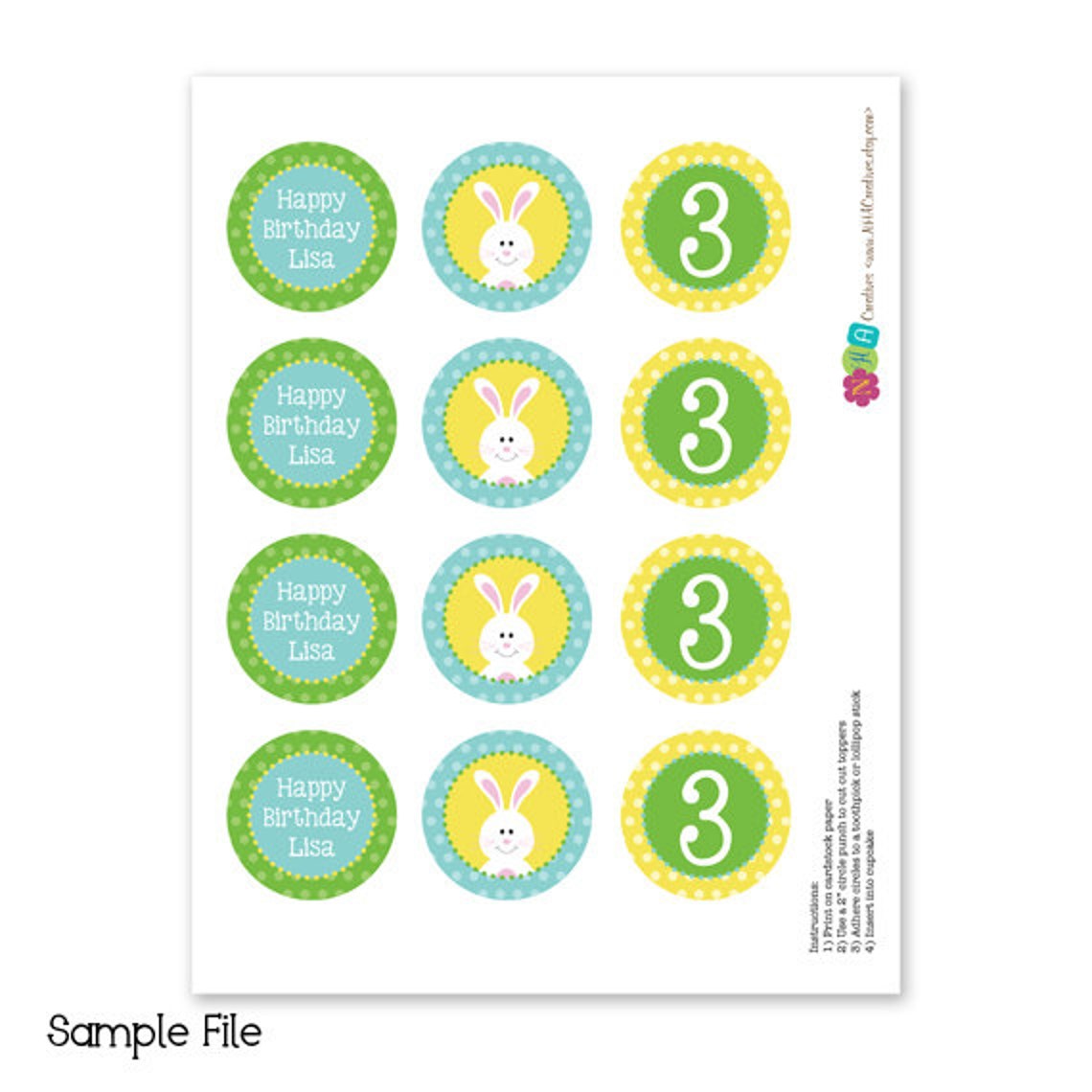 Personalized Birthday Bunny Cupcake Toppers DIY Printable Etsy