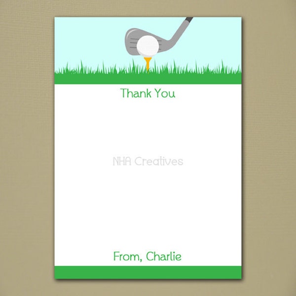 Personalized Golf Thank You Note - 5x7" Flat Card - Personalized DIY Printable Digital File