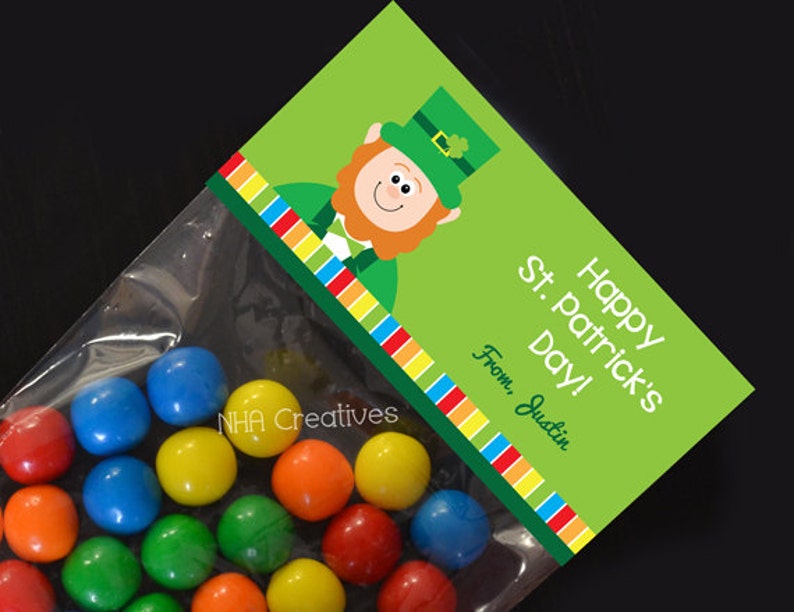 DIY Printable Digital File Personalized St Patrick/'s Day Treat Bag Topper Leprechaun