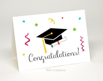 Congratulations Graduation Card - Graduation Cap and Diploma - DIY Printable Digital File