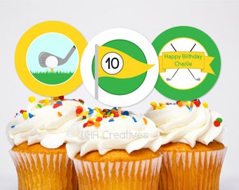 Personalized Golf Birthday Cupcake Toppers - DIY Printable Digital File