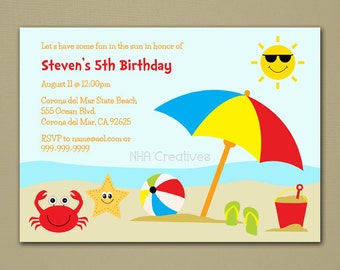 Beach Birthday Invitation - Personalized DIY Printable Digital File