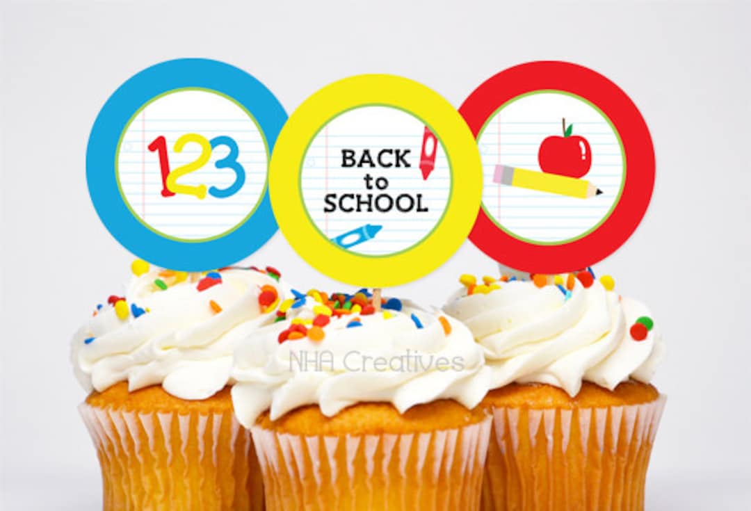 Back to School Themed Cupcake Toppers School Supplies DIY Printable