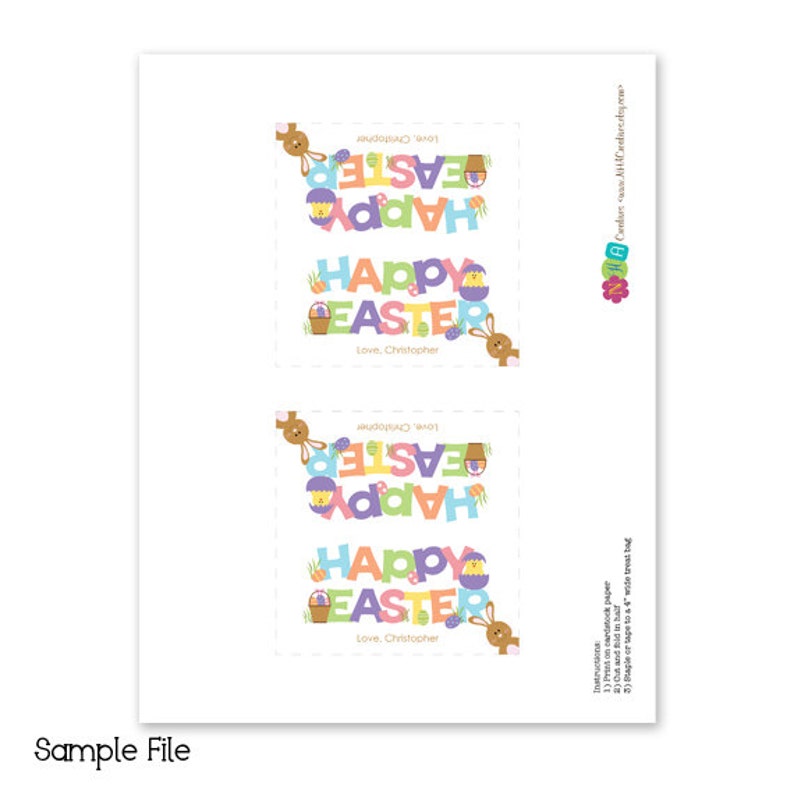 DIY Printable Digital File Personalized Happy Easter Treat Bag Topper