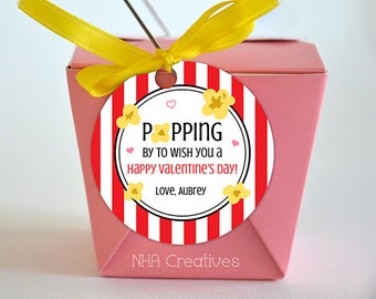 Personalized Happy Valentine's Day Favor Tag - Popcorn - DIY Printable Digital File