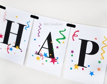 Happy New Year Banner - Confetti and Stars - DIY Digital Printable Banner