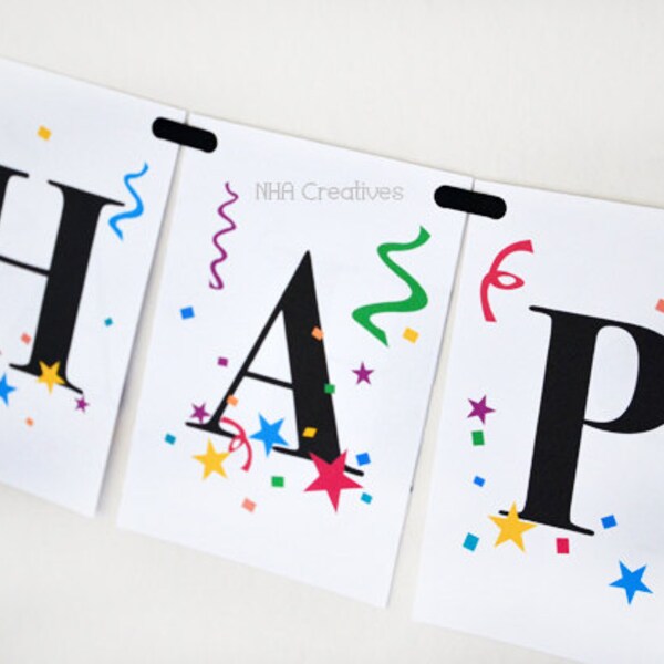 Happy New Year Banner - Confetti and Stars - DIY Digital Printable Banner