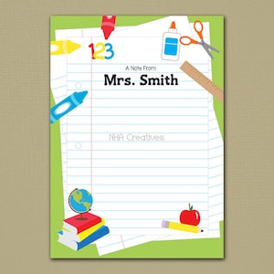 School Supplies Themed Note Card - 5x7" Flat Card - Personalized DIY Printable Digital File