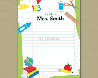 School Supplies Themed Note Card - 5x7" Flat Card - Personalized DIY Printable Digital File