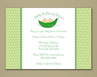 Twins Baby Shower Invitation - Two Peas in a Pod - Personalized DIY Printable Digital File