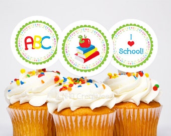 Back To School Themed Cupcake Toppers - Bookworm - DIY Printable Digital File