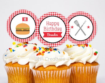 Adornos personalizados para cupcakes de cumpleaños con temática de barbacoa: archivo digital imprimible DIY