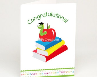 Bookworm Graduation Card - Congratulations - DIY Printable Digital File