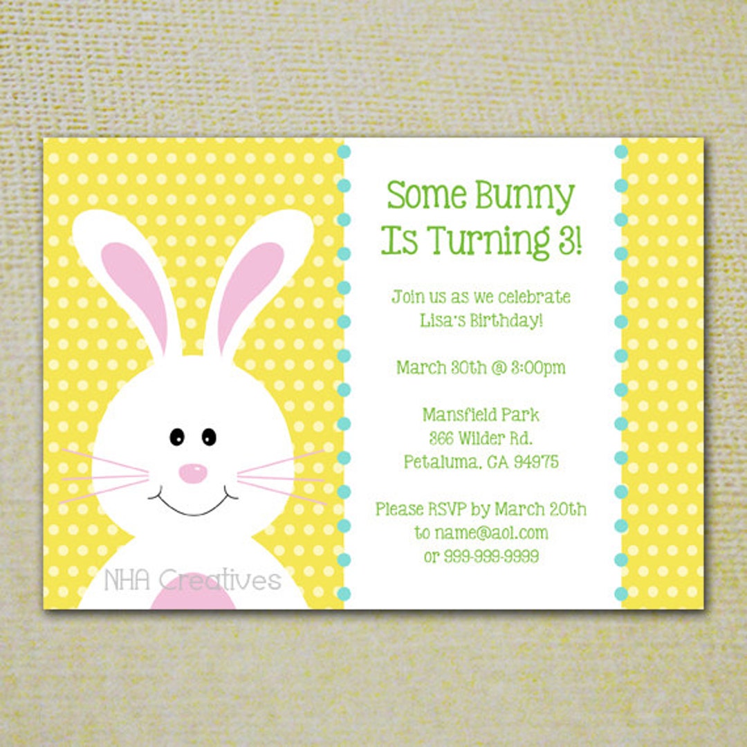 Birthday Bunny Party Invitation - Personalized DIY Printable Digital ...