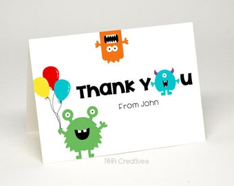 Personalized Monster Thank You Card - DIY Printable Digital File