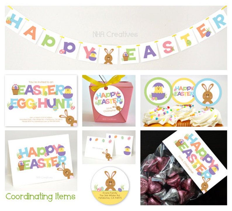 DIY Printable Digital File Personalized Happy Easter Treat Bag Topper