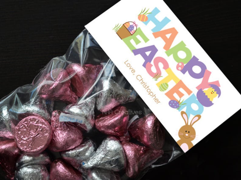 DIY Printable Digital File Personalized Happy Easter Treat Bag Topper