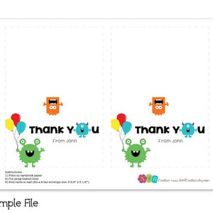 Personalized Monster Thank You Card - DIY Printable Digital File - Etsy
