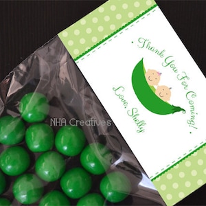 Custom Twins Baby Shower Treat Bag Topper - Deux pois dans une gousse - Fichier numérique imprimable DIY