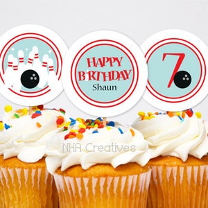 Personalized Bowling Birthday Cupcake Toppers - DIY Printable Digital File
