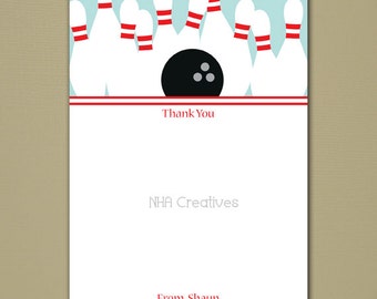 Bowling Thank You Note - 5x7" Flat Card - Personalized DIY Printable Digital File